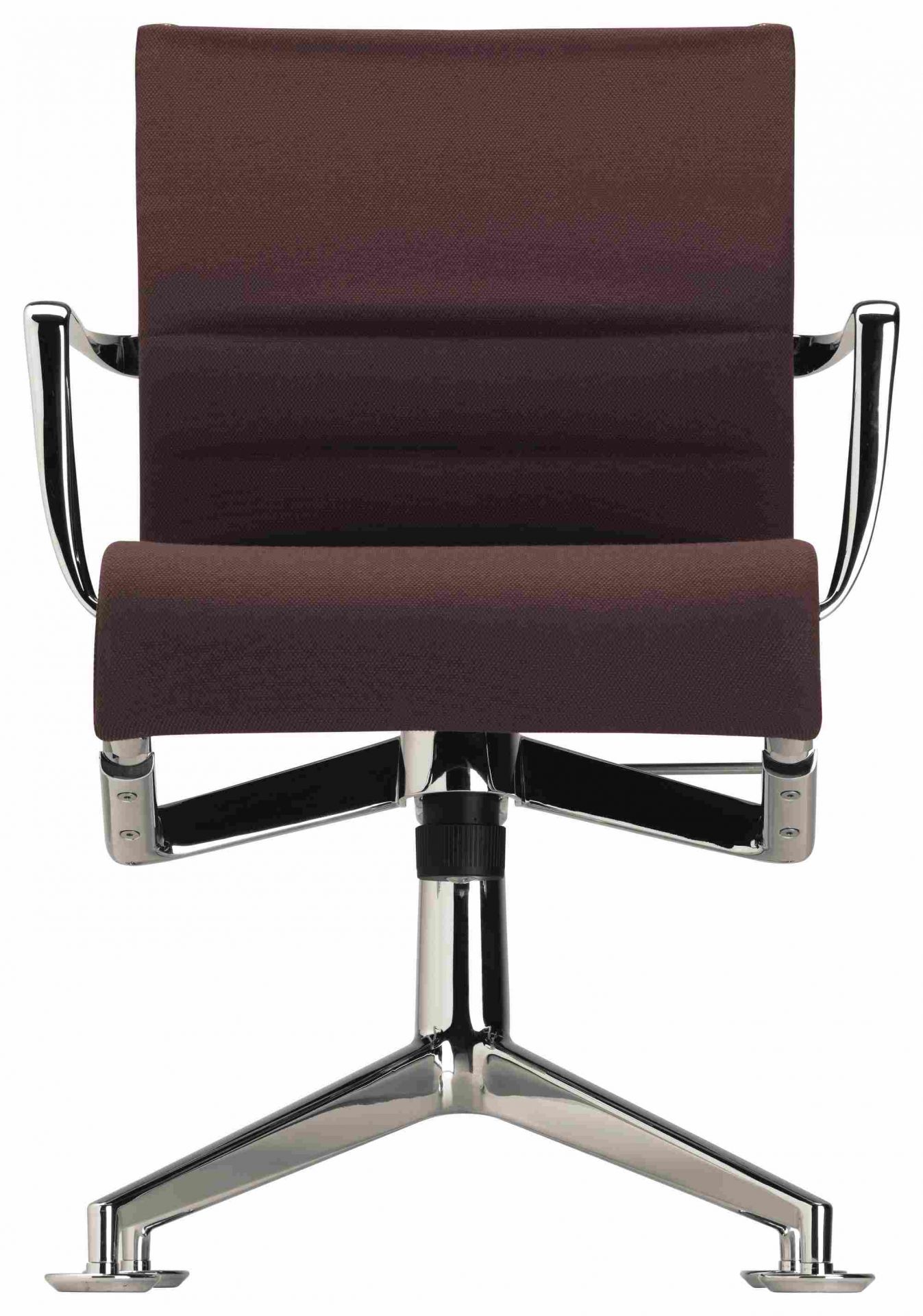 Meetingframe Tilt Drehstuhl in Braun mit Chromgestell, Ansicht von Vorne, ergonomischer Bürostuhl.
