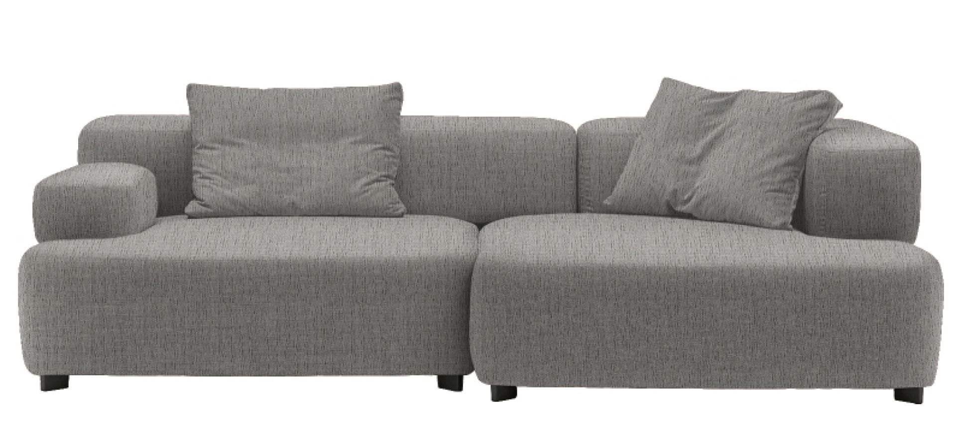 Graues Alphabet Sofa von Fritz Hansen, 3-Sitzer mit Armlehne rechts und zwei Kissen.