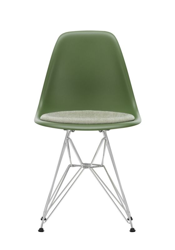 Eames Fiberglass Chair DSR-stoel met zitkussen van Vitra