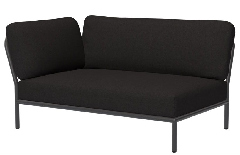 Houe Level Outdoor Sofa Ecke links, modernes Gartensofa mit schwarzem Stoffbezug und minimalistischem Design.