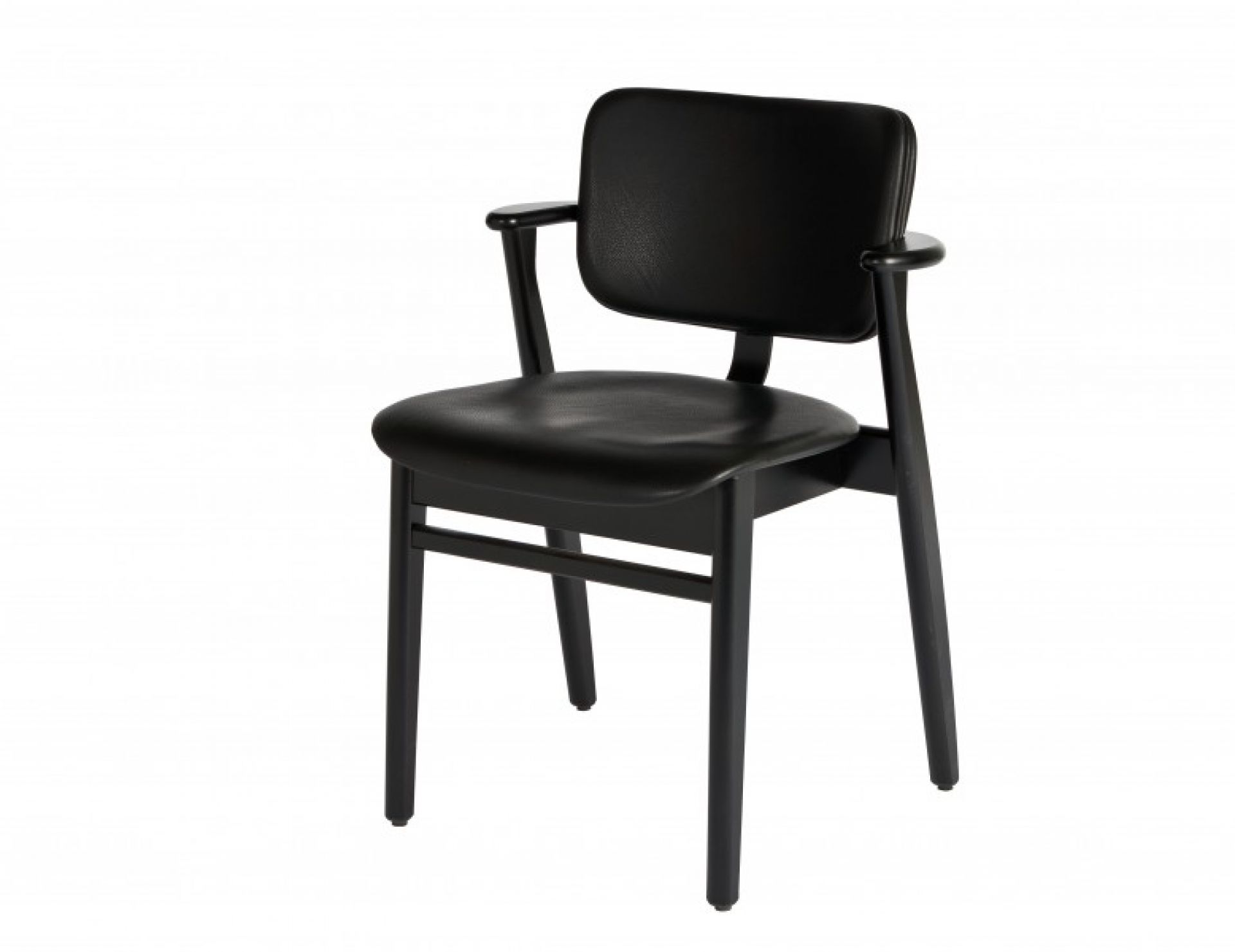 Schwarzer Domus Stuhl von Artek mit Armlehnen und Lederbezug, modernes Design für Esszimmer und Büro.