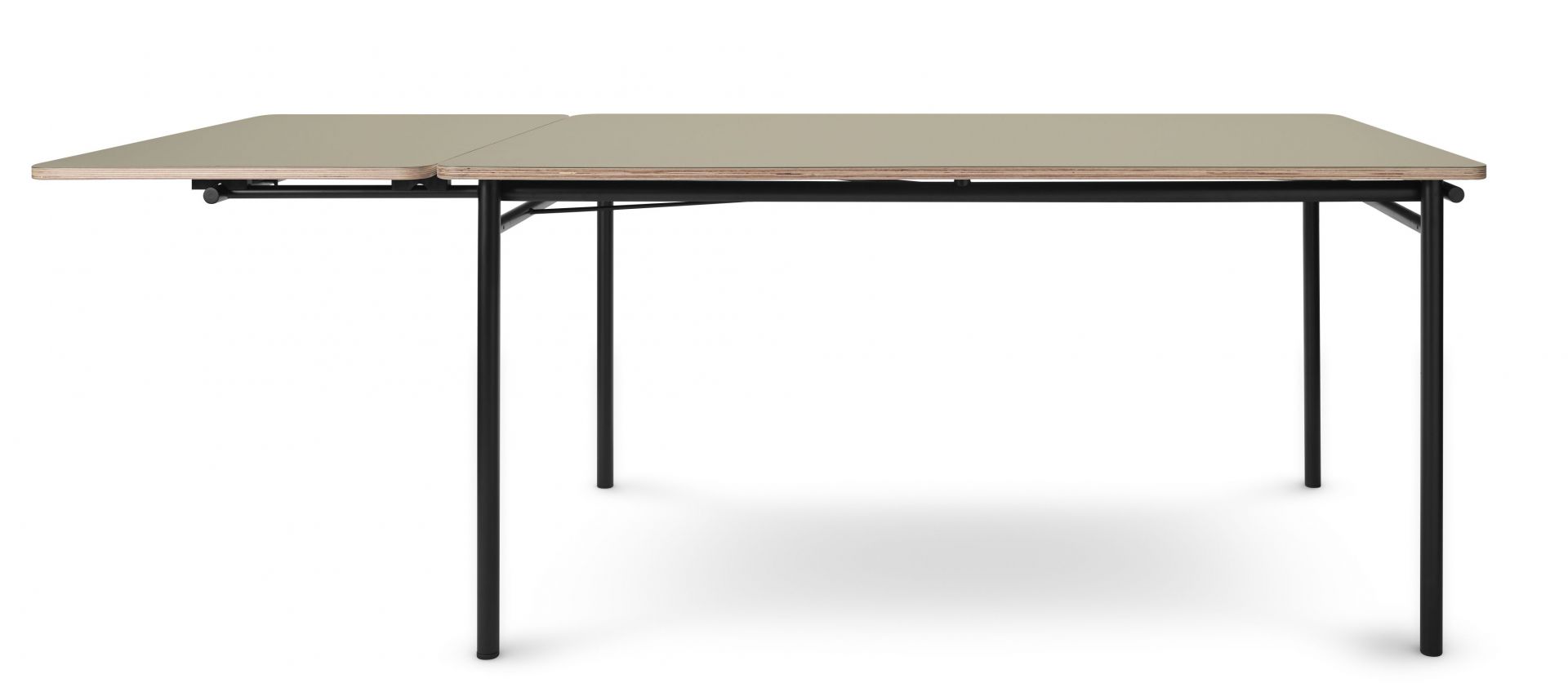 Taffel Esstisch ausziehbar in Kiesel mit schwarzem Gestell, ideal für Esszimmer und Küche.