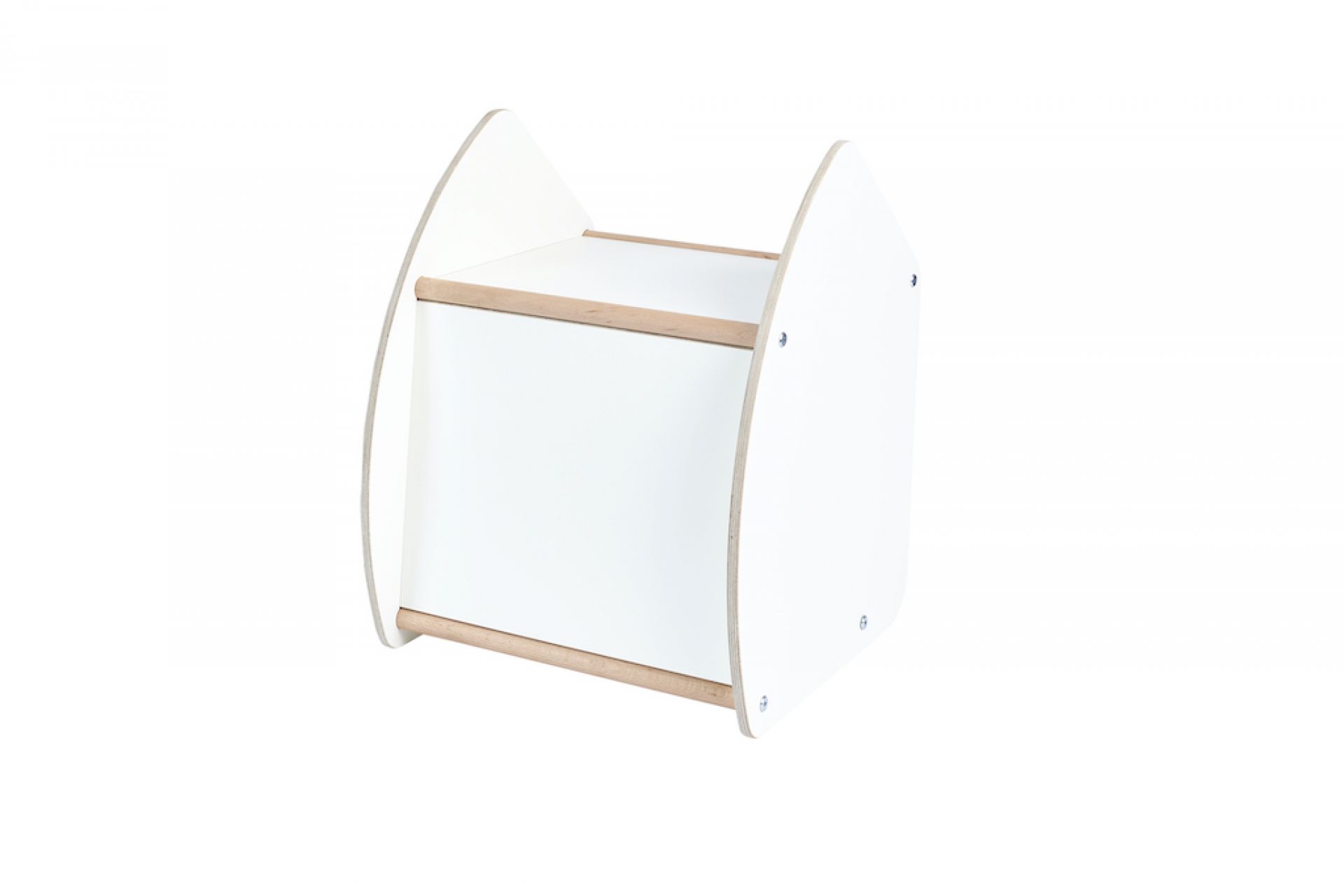 Tojo Kids Multi: Weißer Kinder Hocker, Schaukel und Tisch aus Holz, multifunktionales Kindermöbel.