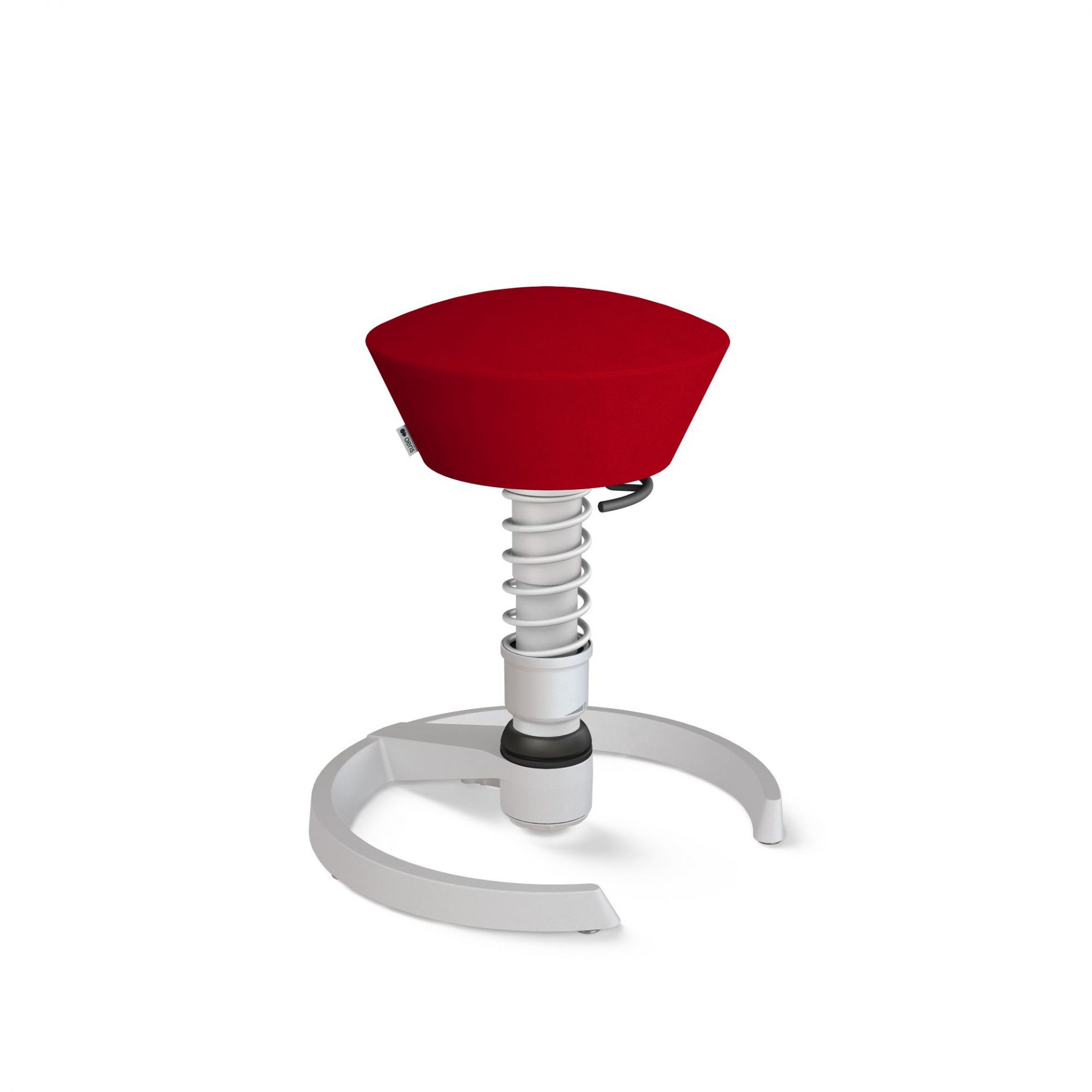 Aeris Swopper Aktiv-Hocker in Rot mit Federung und weißem Fußkreuz, ergonomisch und modern.