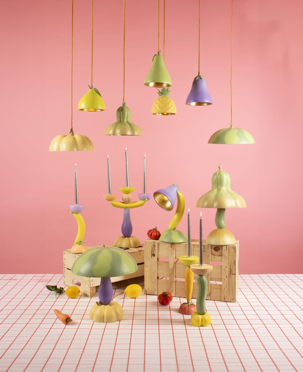 Seletti Vitamin Table Lamp Wassermelone, kreative Tischleuchten und Kerzenständer in Gemüse- und Obstformen.