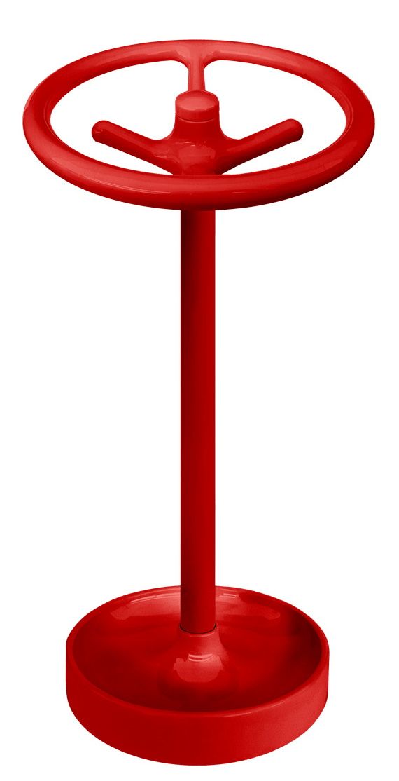Roter Bip Schirmständer von Rexite, moderner Schirmhalter mit Auffangschale und Griff, Design für Flur und Eingangsbereich.