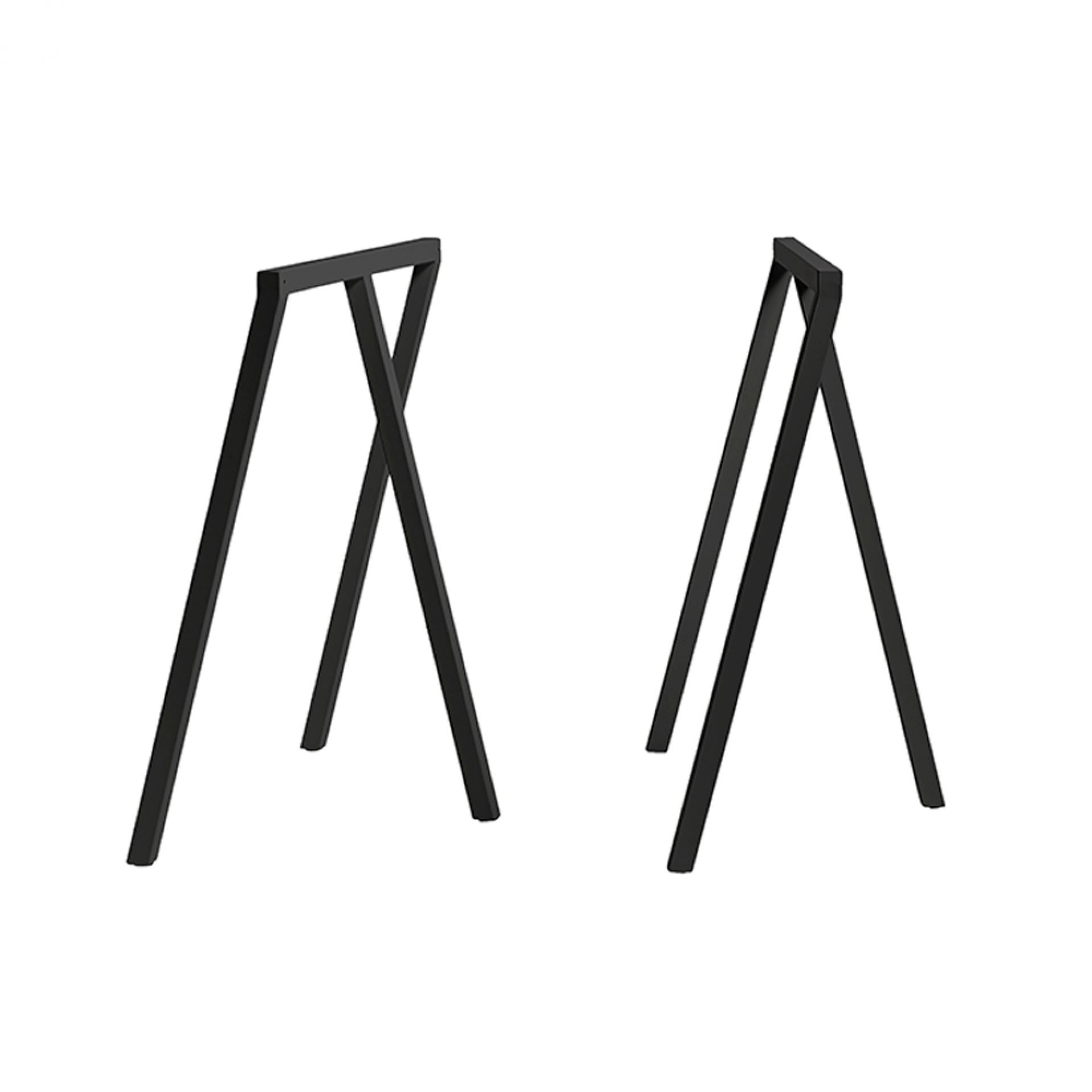 Zwei schwarze Loop Stand Tischböcke von Hay, ideal für individuelle Tischgestaltung.