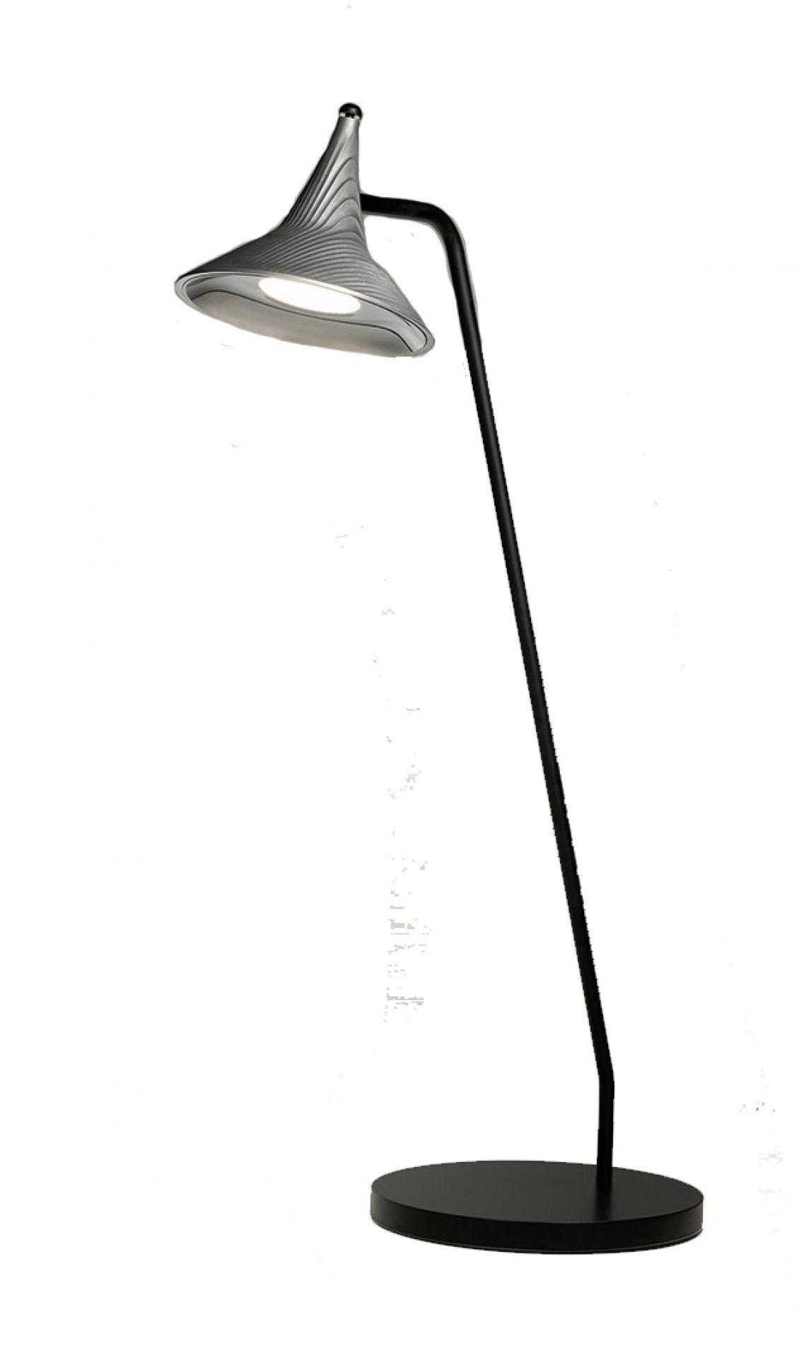 Unterlinden Table Tischleuchte von Artemide aus Aluminium, moderne Stehlampe mit schwarzem Fuß und Lampenschirm.