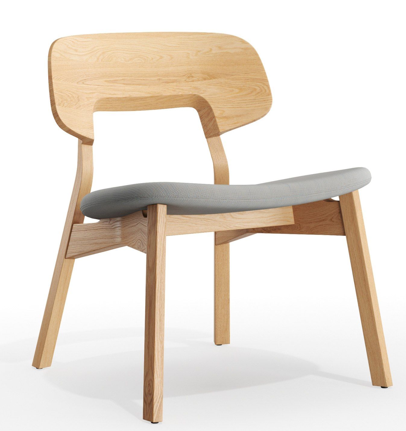 Nonoto Cocktailsessel mit hellem Holzrahmen und grauem Sitzpolster, moderner Lounge Chair für Wohnzimmer.