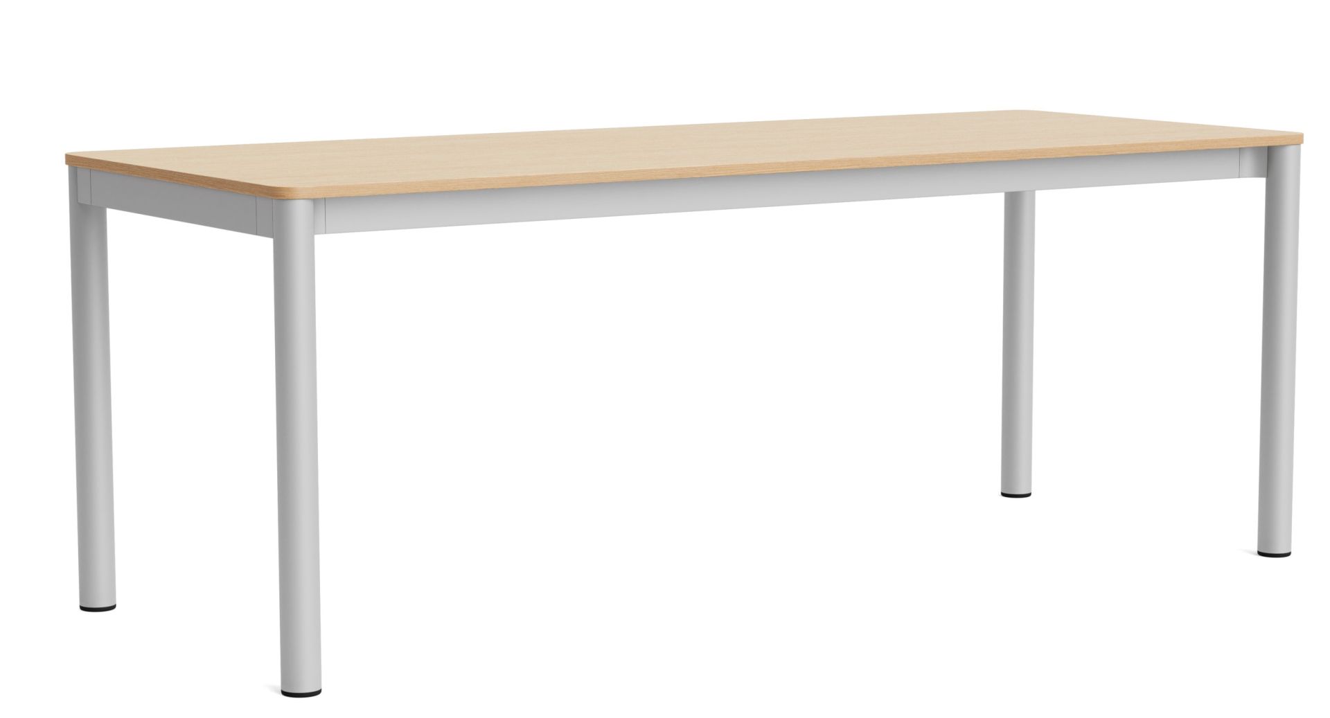 Annex Table von Hay: Heller Esstisch mit Tischplatte aus Holz und grauem Metallgestell.