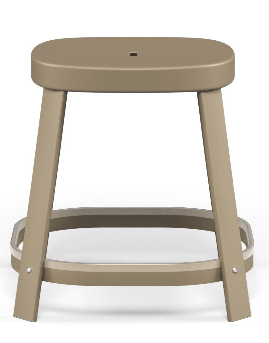 Thor Dining Stool: Niedriger Barhocker für den Außenbereich von Emu, modernes Design in Beige.