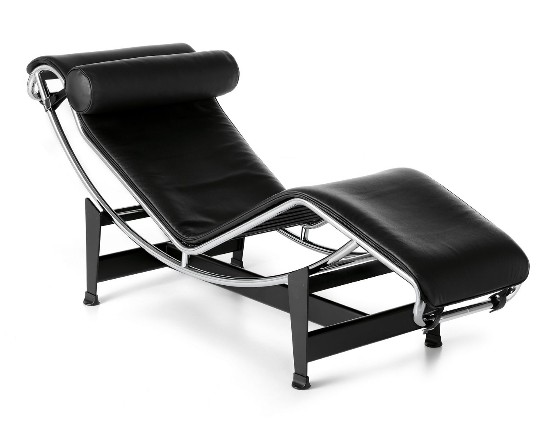 Schwarze Leder Chaise Longue mit verstellbarer Liegefläche und Nackenrolle von Cassina.