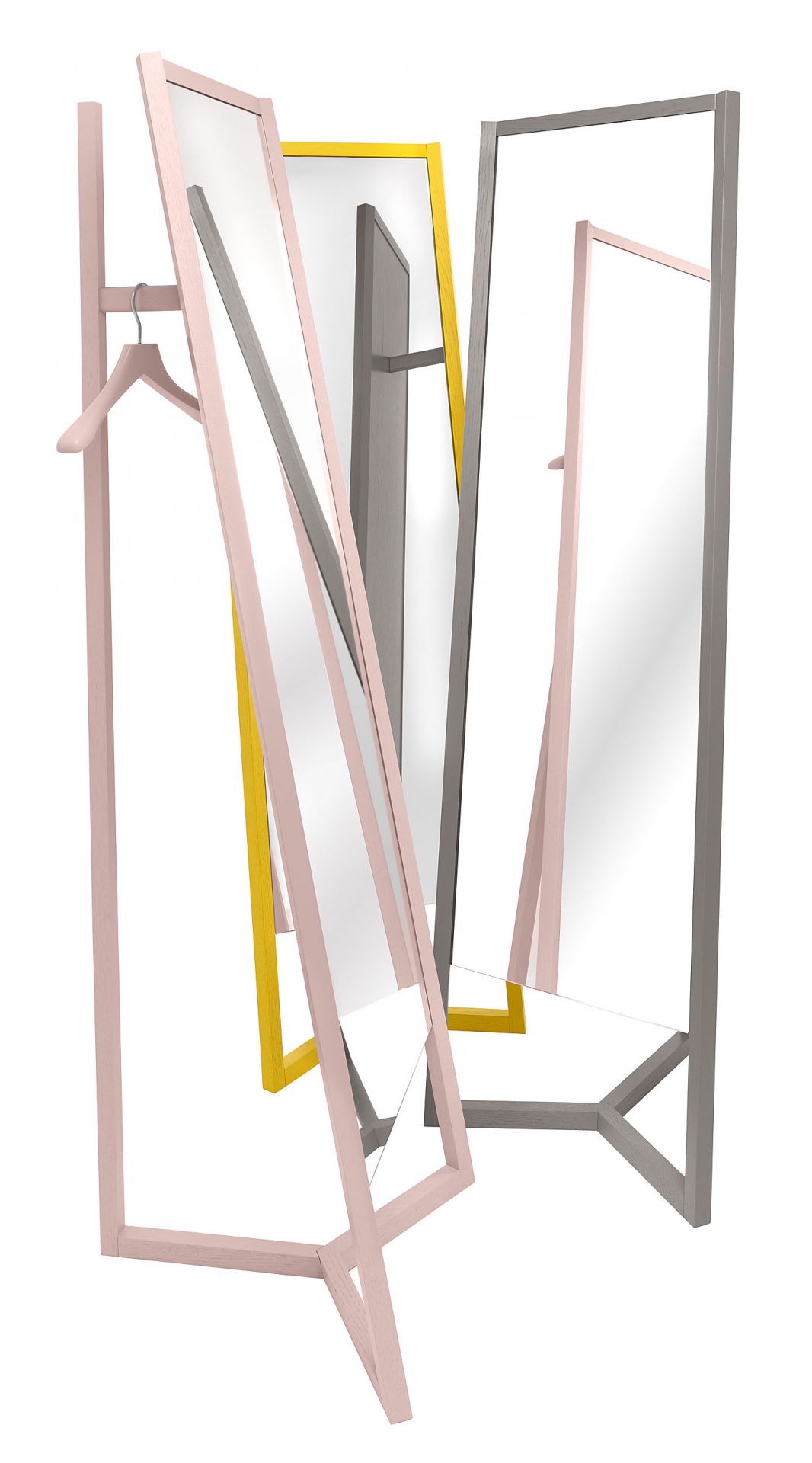 Club Standspiegel mit Garderobe von Schönbuch in Rosa, Gelb und Grau, moderne Flurmöbel für stilvolle Einrichtung.