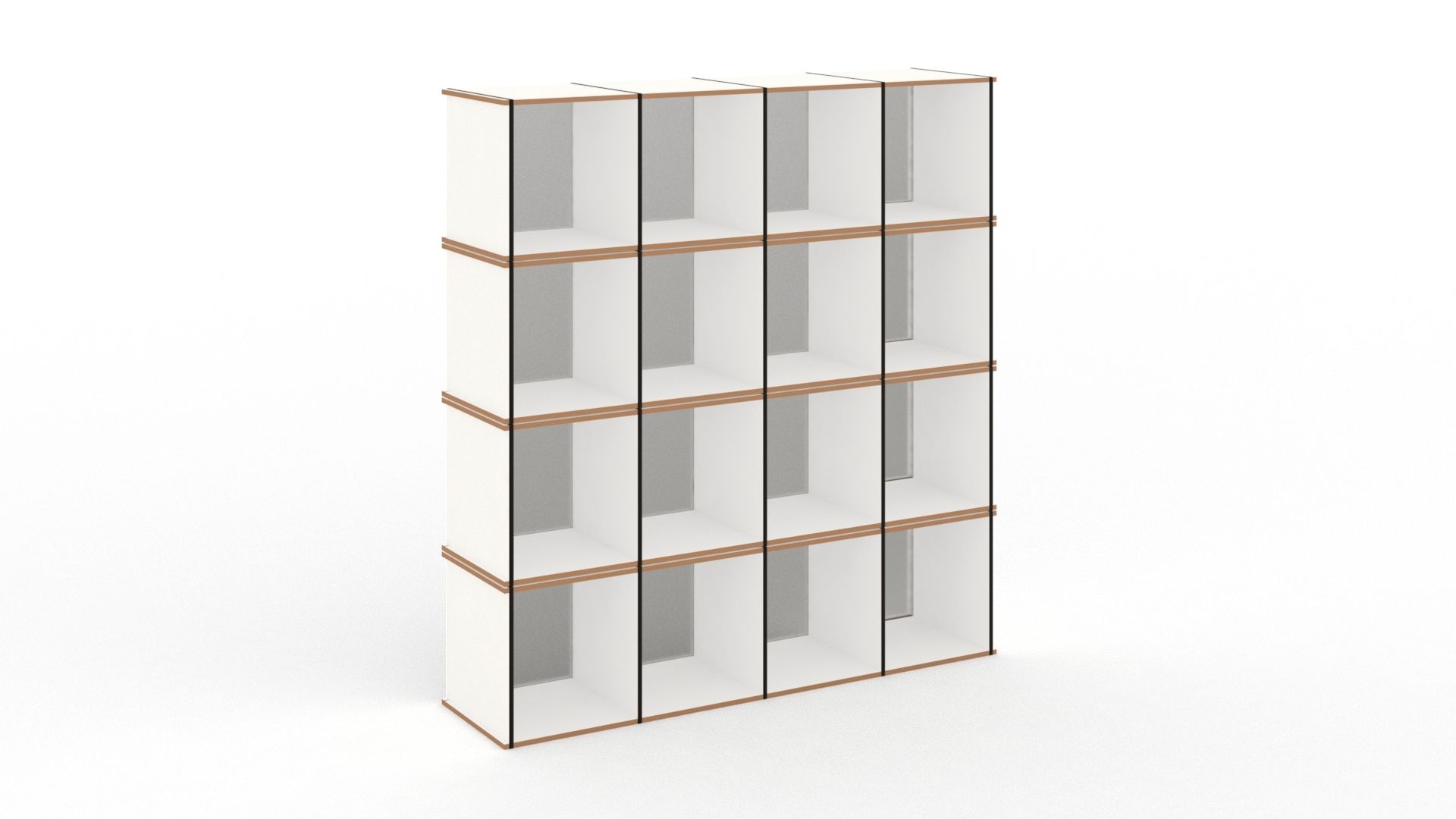Tojo Regal Modul: Weißes, modernes Regalsystem mit vier Ebenen für Büro und Wohnraum.