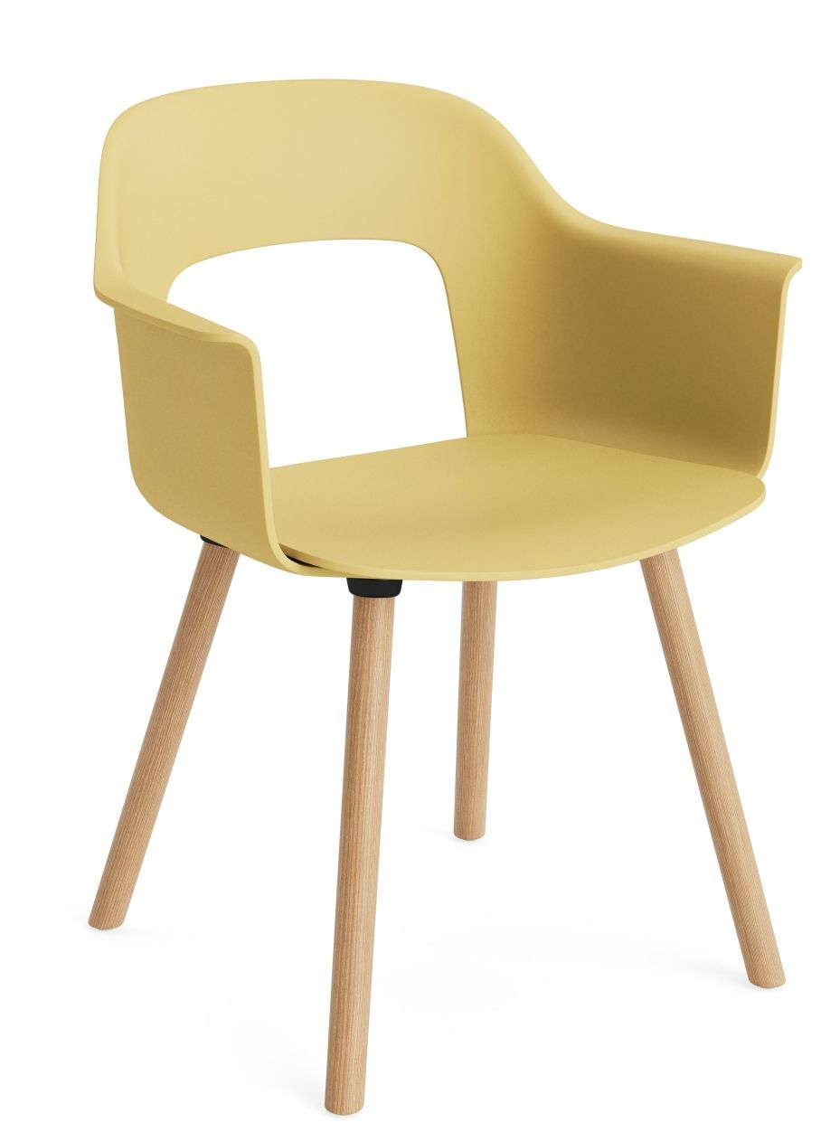 Gelber Hay Armlehnstuhl Layout Armchair 221 mit Armlehnen und Holzbeinen, moderner Stuhl für Esszimmer und Wohnzimmer.
