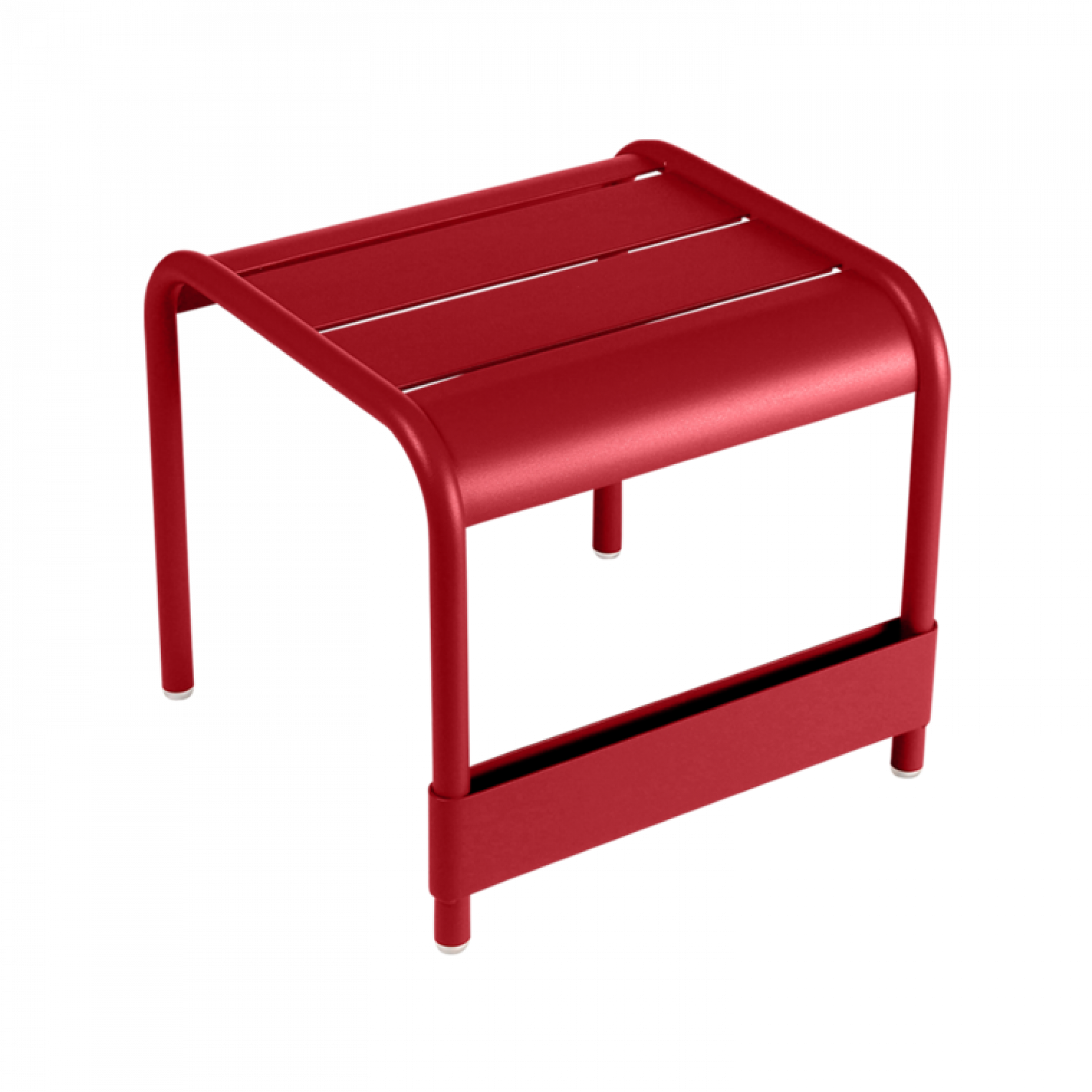 Roter Luxembourg Hocker von Fermob, ideal als Fußablage für den Outdoor Sessel.