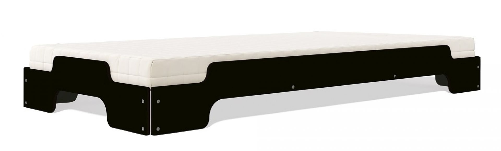 Schwarze Stapelliege Klassik von Müller Möbelwerkstätten mit weißer Matratze, modernes Design für Kinder- und Jugendzimmer.