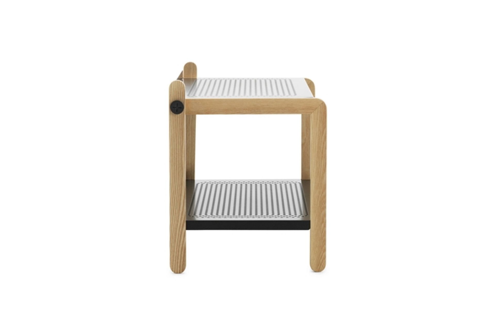 Sko Schuhregal von Normann Copenhagen aus Eiche mit zwei Ablageflächen, Seitenansicht.