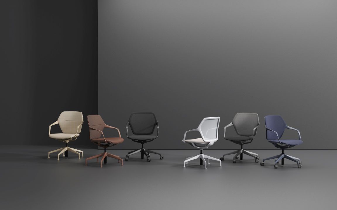Reihe von Brunner Ray Work Bürodrehstühlen in verschiedenen Farben, ergonomisch und modern.