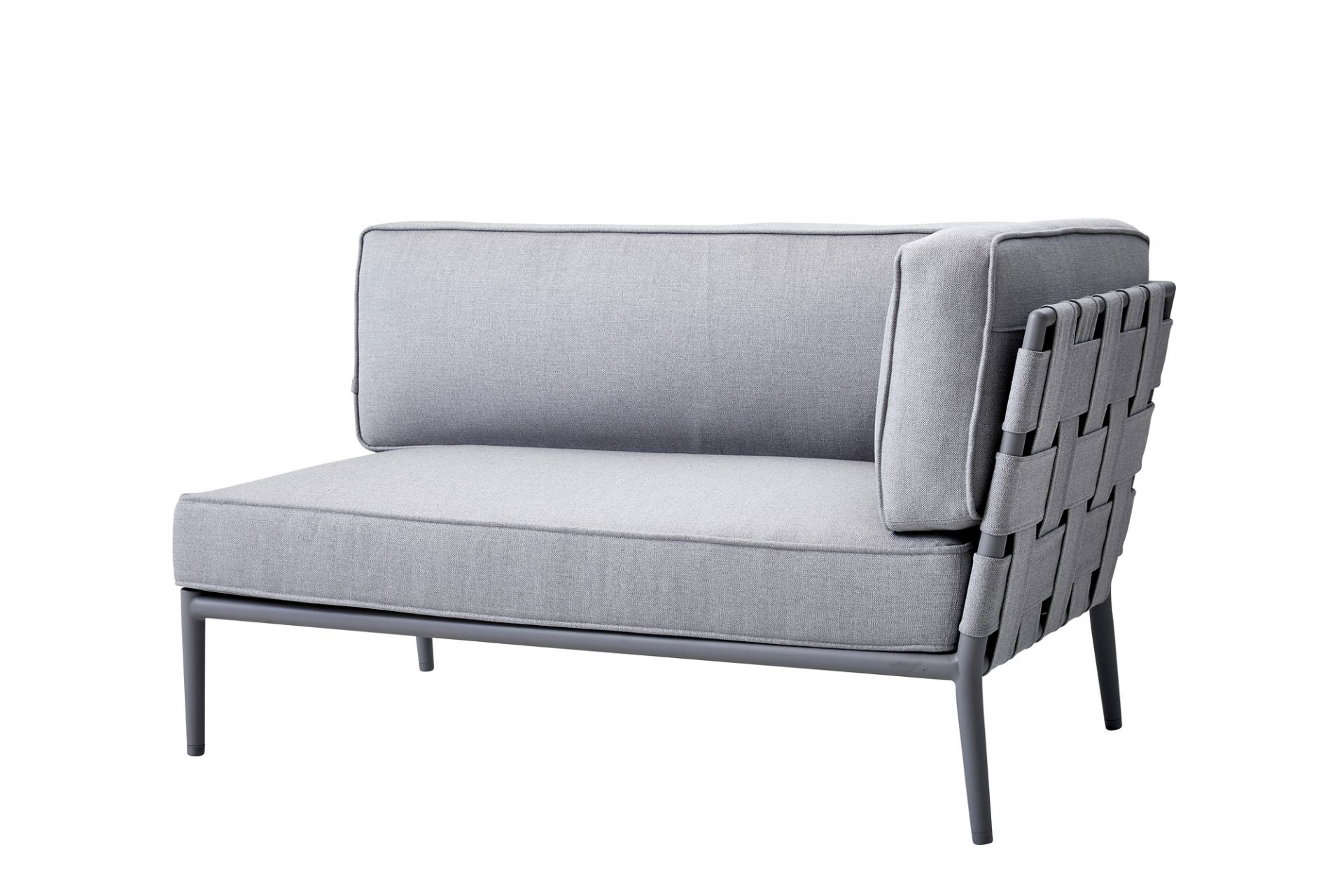 Conic AirTouch Modulsofa links hellgrau von Cane-Line für den Outdoor-Bereich mit geflochtener Rückenlehne.