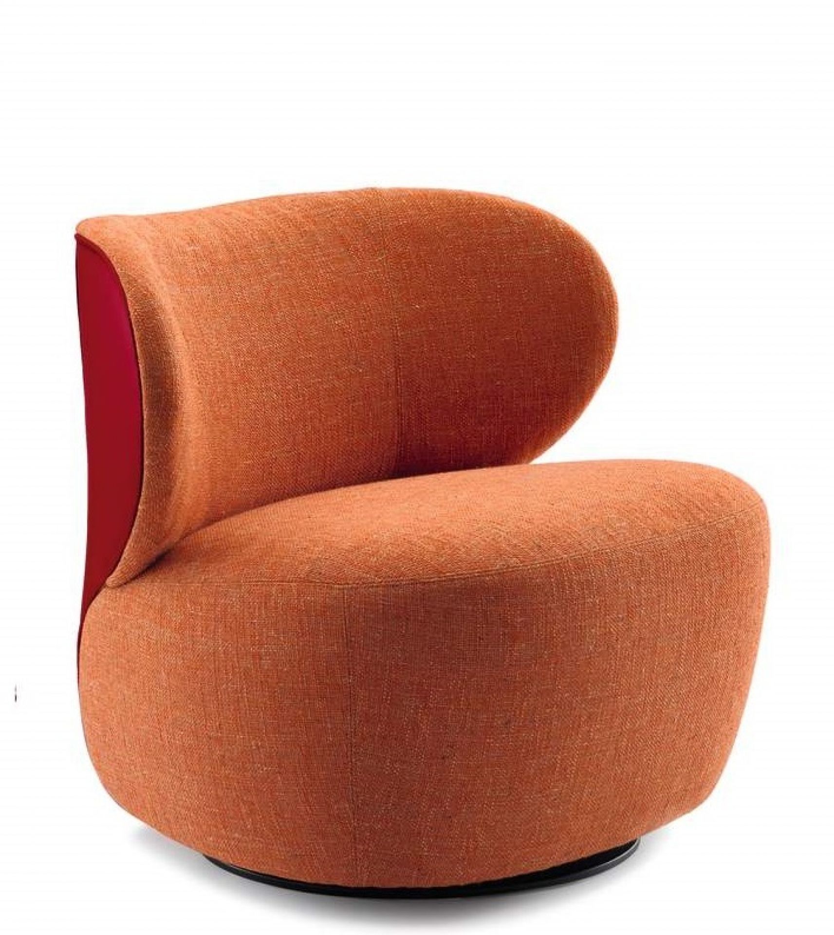 Oranger Bao Sessel von Walter Knoll: Moderner Design Sessel mit roter Rückenlehne.