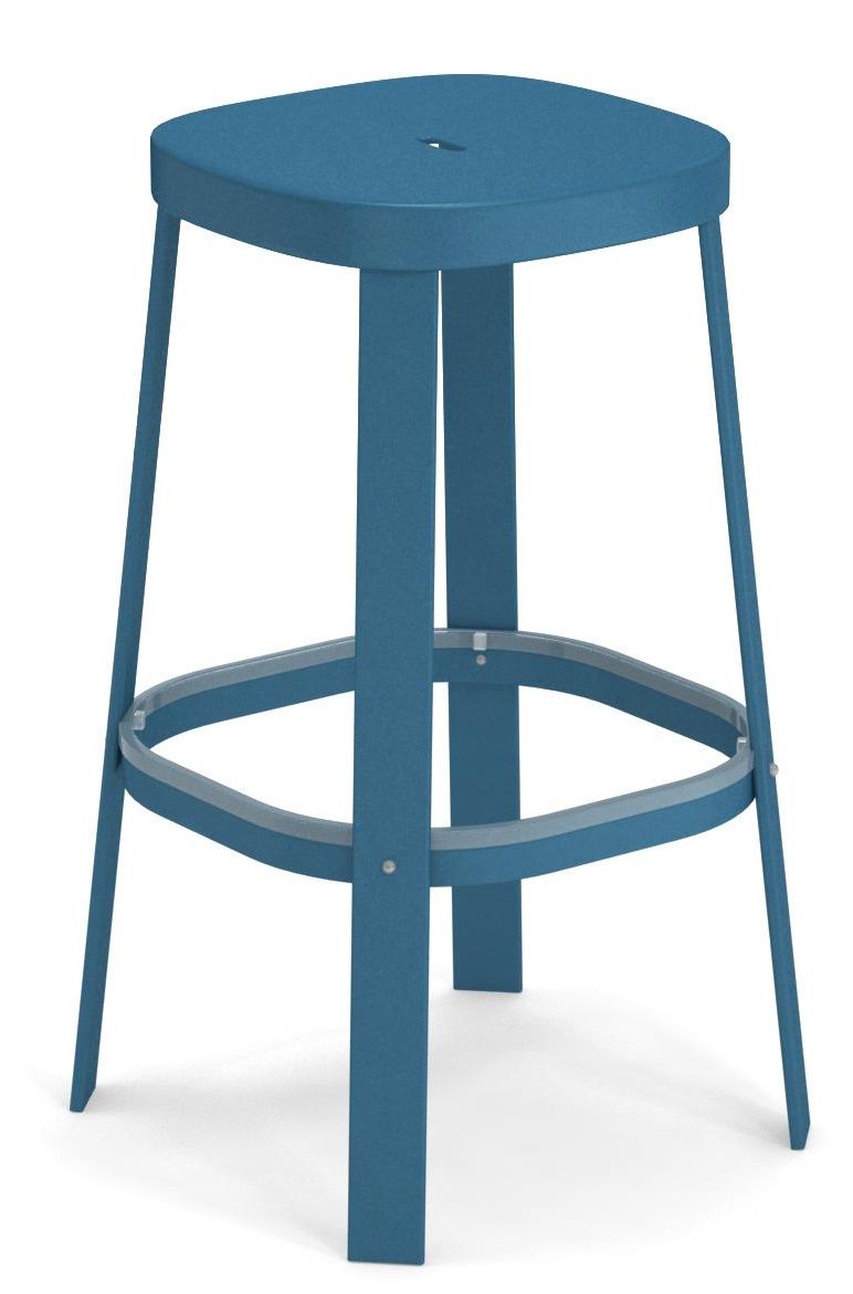 Blauer Thor Barstool Barhocker von Emu für den Außenbereich, modernes Design mit Fußstütze.