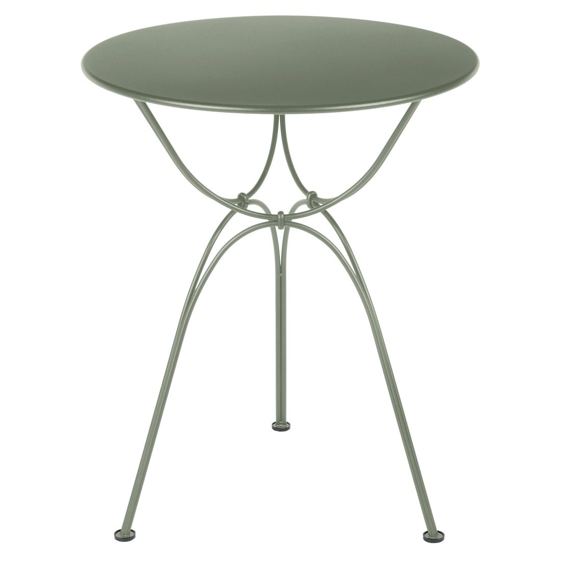 Airloop Tisch von Fermob, runder Outdoor-Tisch in Moosgrün mit filigranem Stahlgestell für Garten und Balkon.