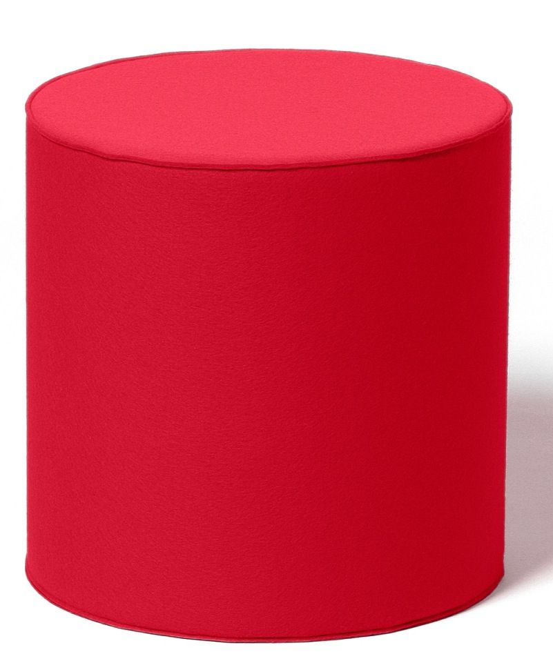 Roter, zylindrischer Sitzhocker aus Stoff, ideal als Fußhocker oder Beistelltisch für modernes Wohnen.