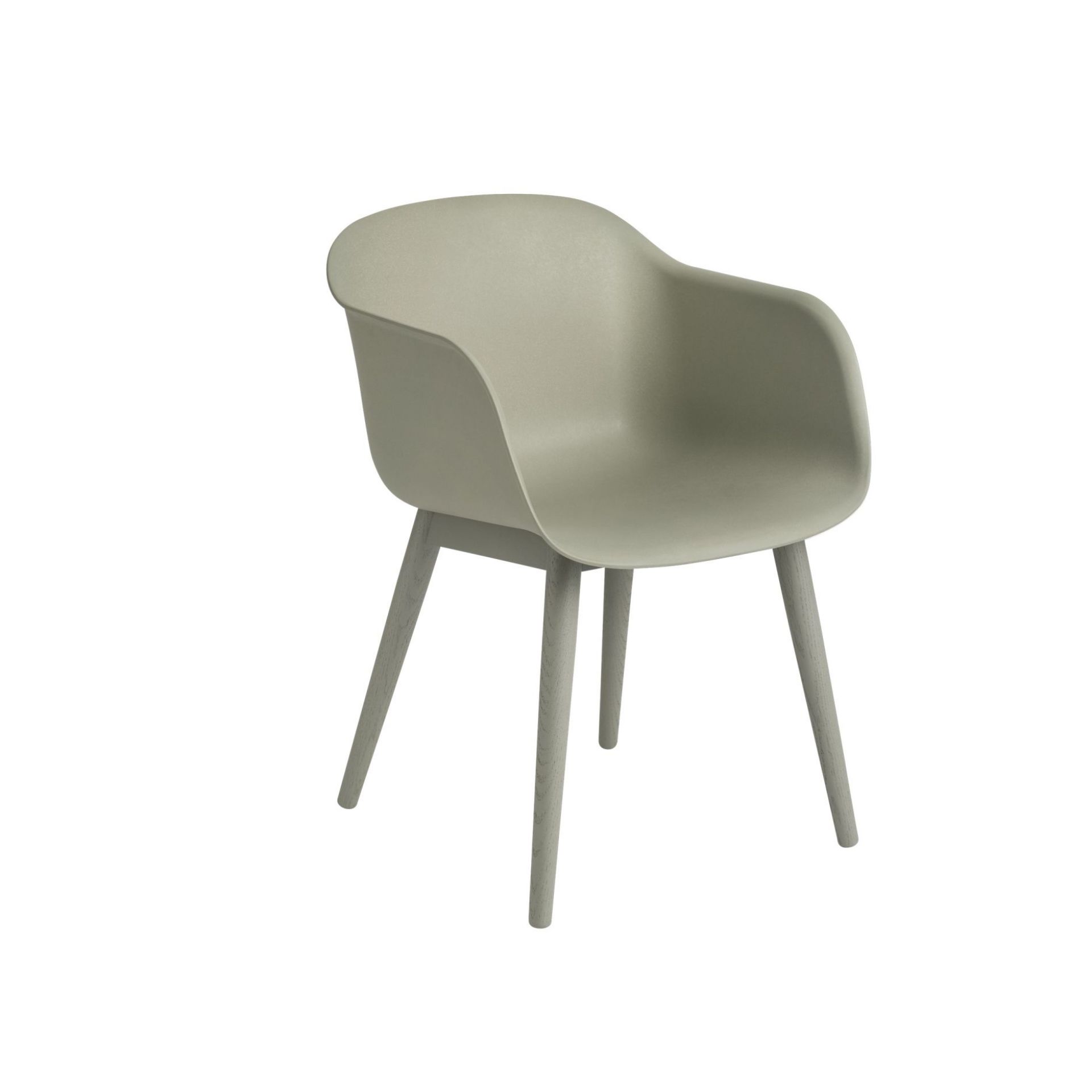 Muuto Fiber Armchair mit Holzbeinen, grauer Design Stuhl für Esszimmer und Wohnbereich.