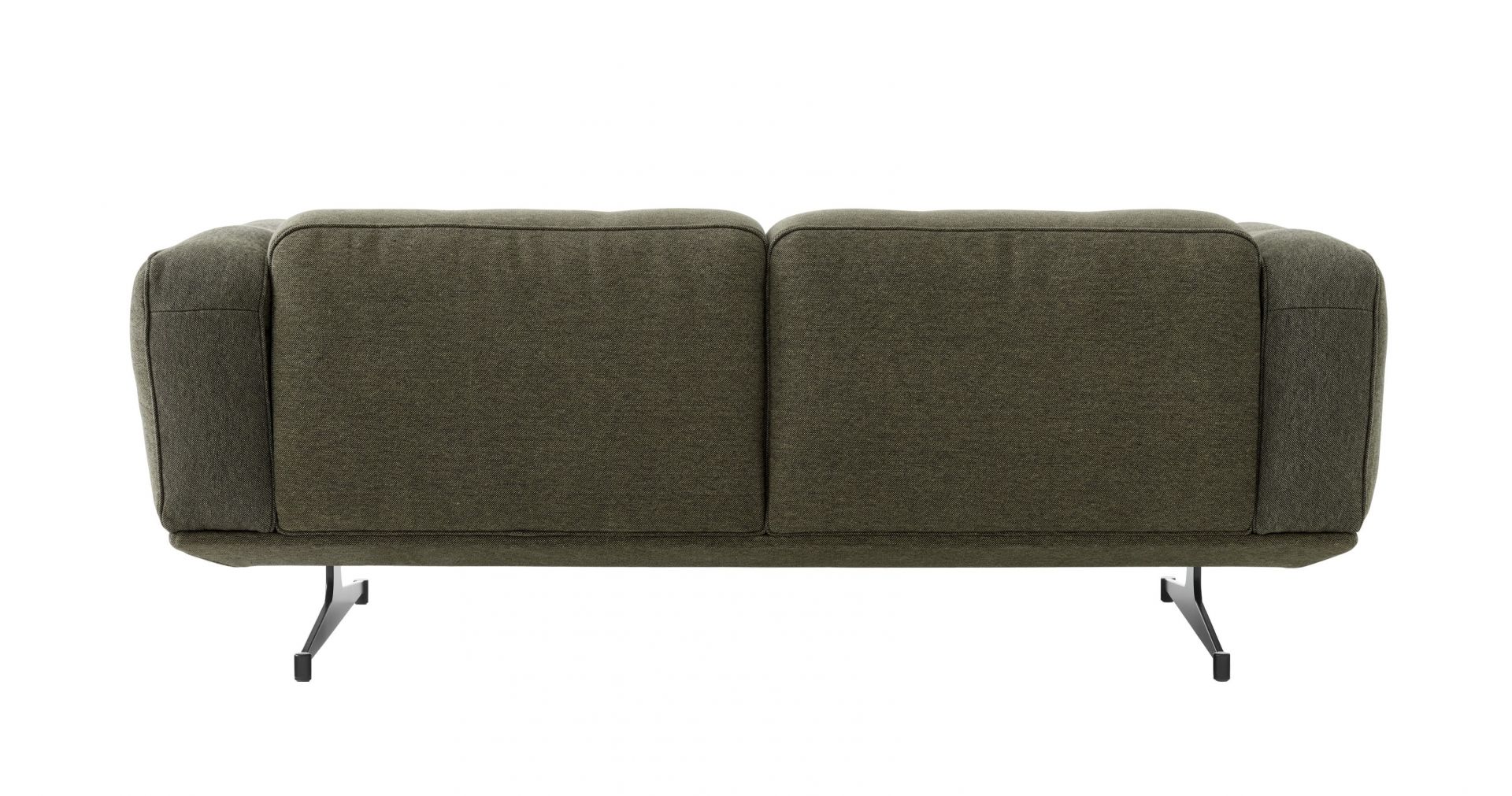 Rückansicht des Inland AV23 Sofas von AndTradition in Olivgrün mit schwarzen Metallfüßen.