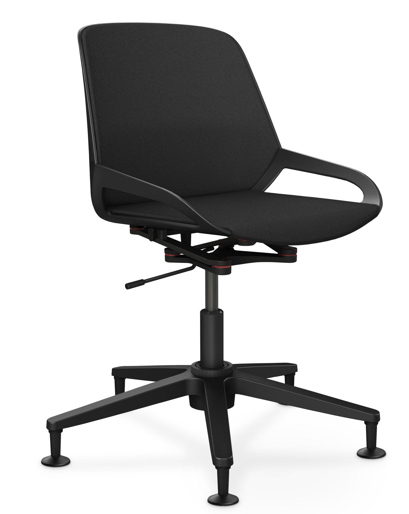 Numo Task Bürodrehstuhl von Aeris in Schwarz mit Säule und Gleitern, ergonomischer Arbeitsstuhl.
