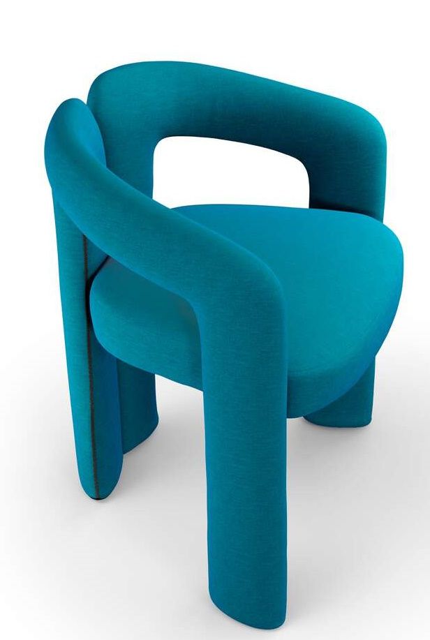 Cassina 562 Dudet Sessel in Türkis: Moderner Design-Sessel mit abgerundeten Formen und Stoffbezug für Wohnzimmer und Büro.