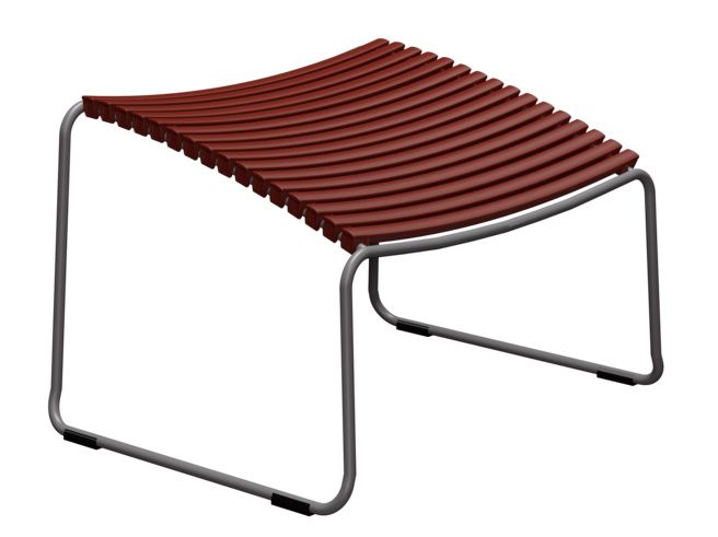 Click Footrest von Houe für den Außenbereich, braune Lamellen auf grauem Metallgestell.