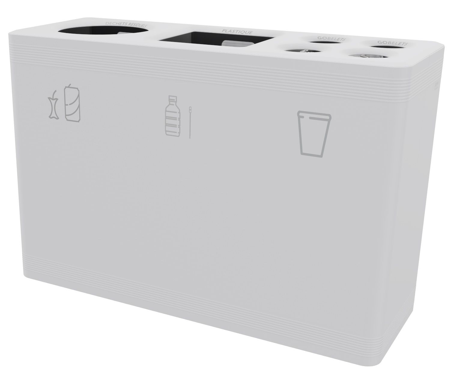 Weißes Ditch 3 Abfalltrennsystem Functionals für Restmüll, Plastik und Becher, ideal für Büro und Gastronomie.