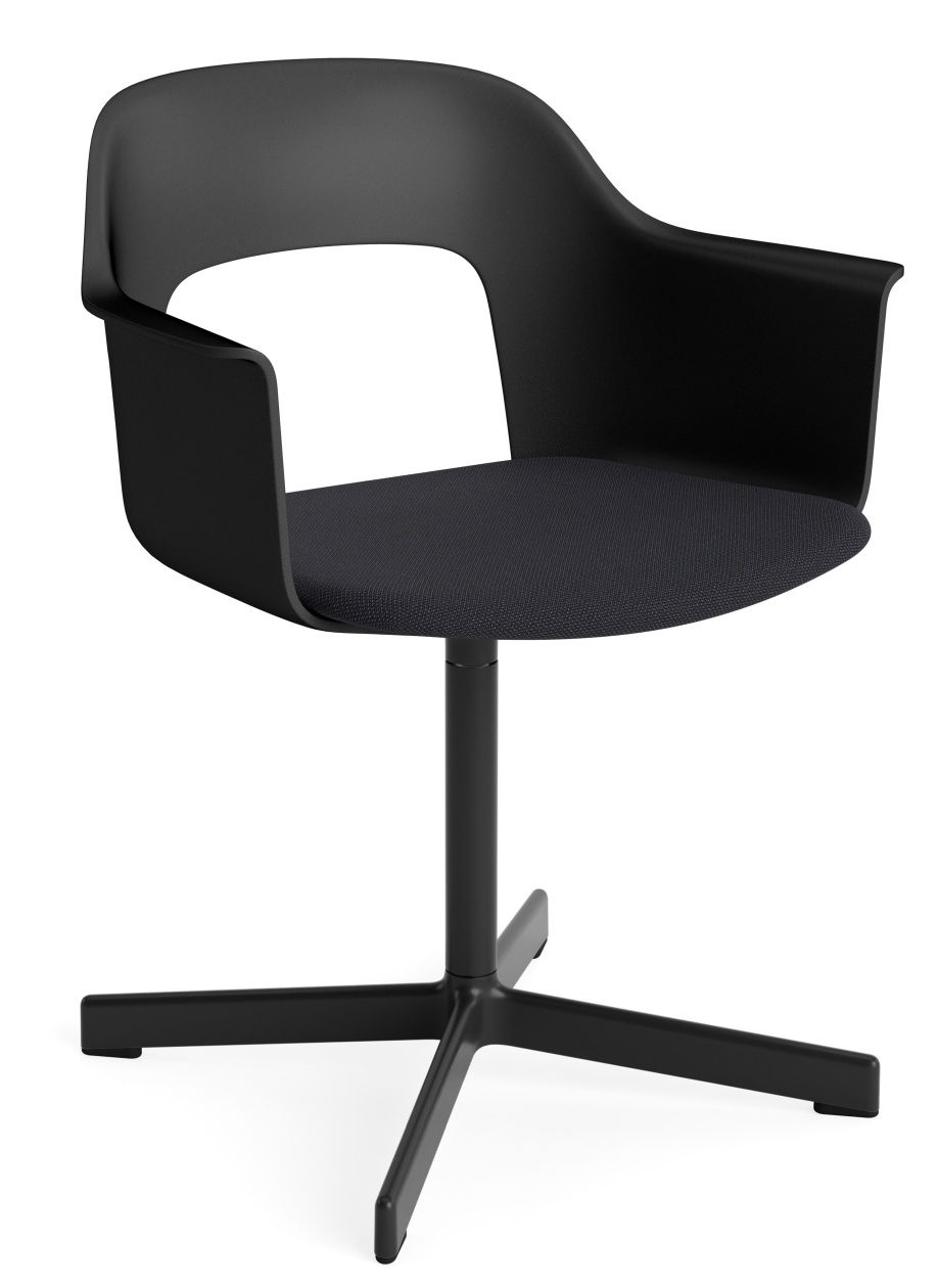 Schwarzer Layout Armchair 233 Armlehnstuhl von Hay mit Drehfuß und Stoffbezug für Büro und Wohnzimmer.