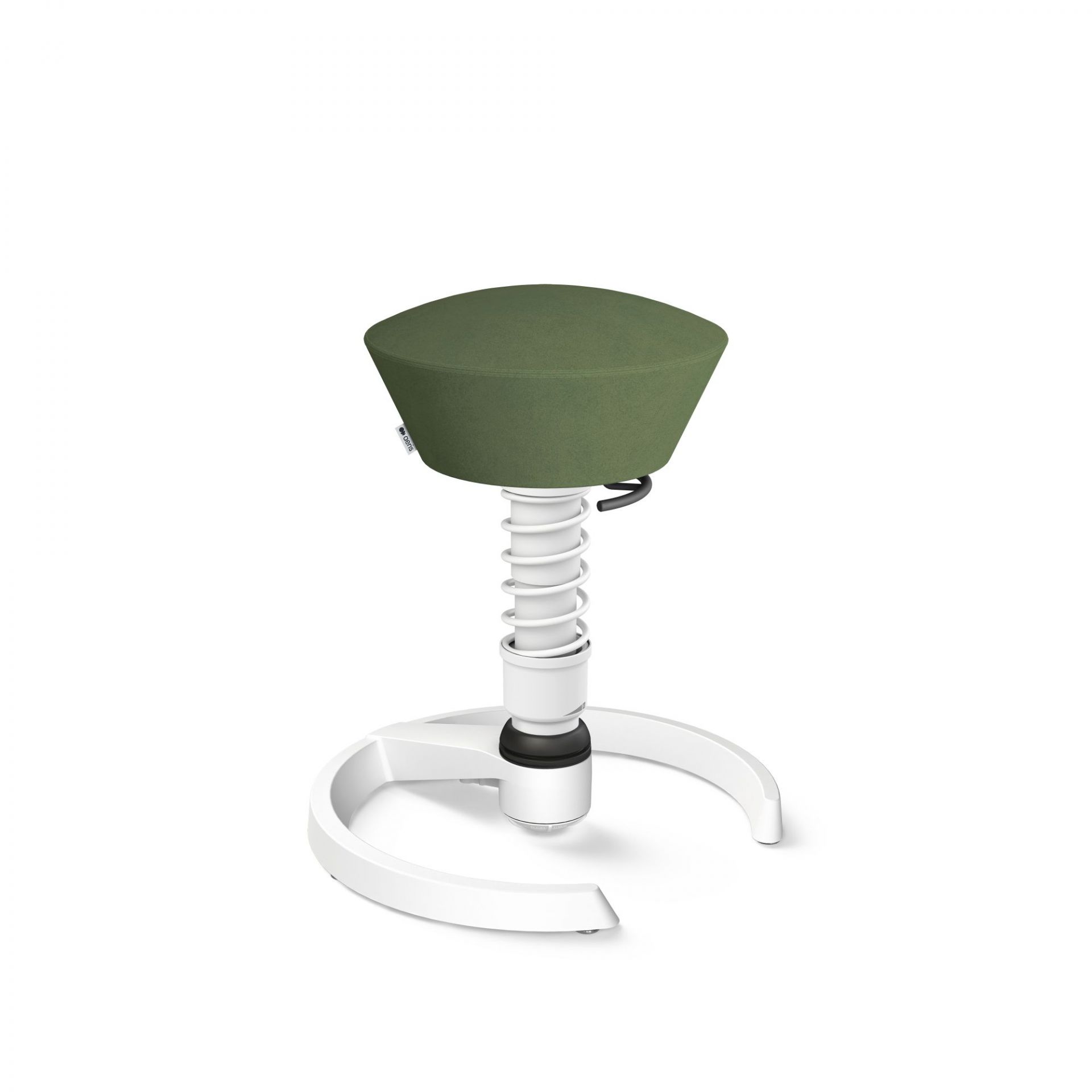 Aeris Swopper Bürostuhl in Grün mit weißem Fußkreuz und Feder für ergonomisches Sitzen.