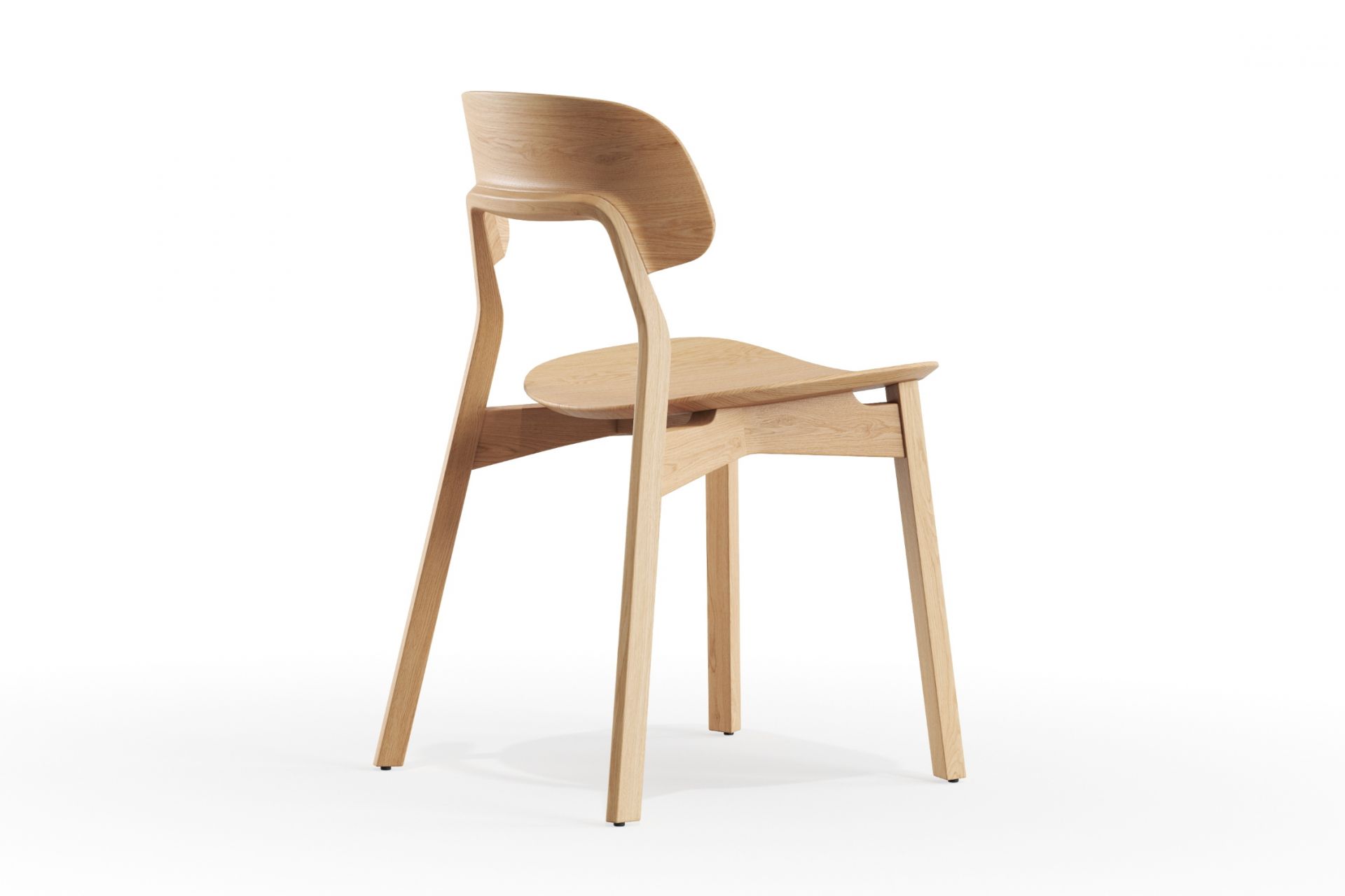 Nonoto Holzstuhl aus Eiche, seitliche Ansicht. Skandinavisches Design, minimalistischer Esszimmerstuhl aus Massivholz.