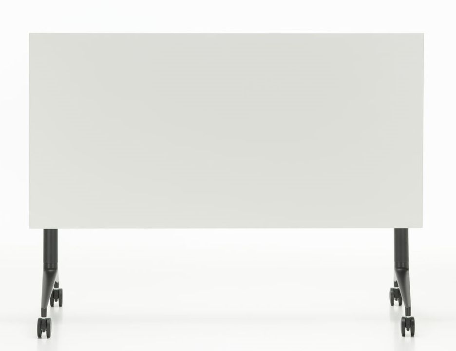 Vitra MedaMorph Klapptisch in Weiß mit schwarzem Gestell und Rollen, ideal als Arbeitstisch.