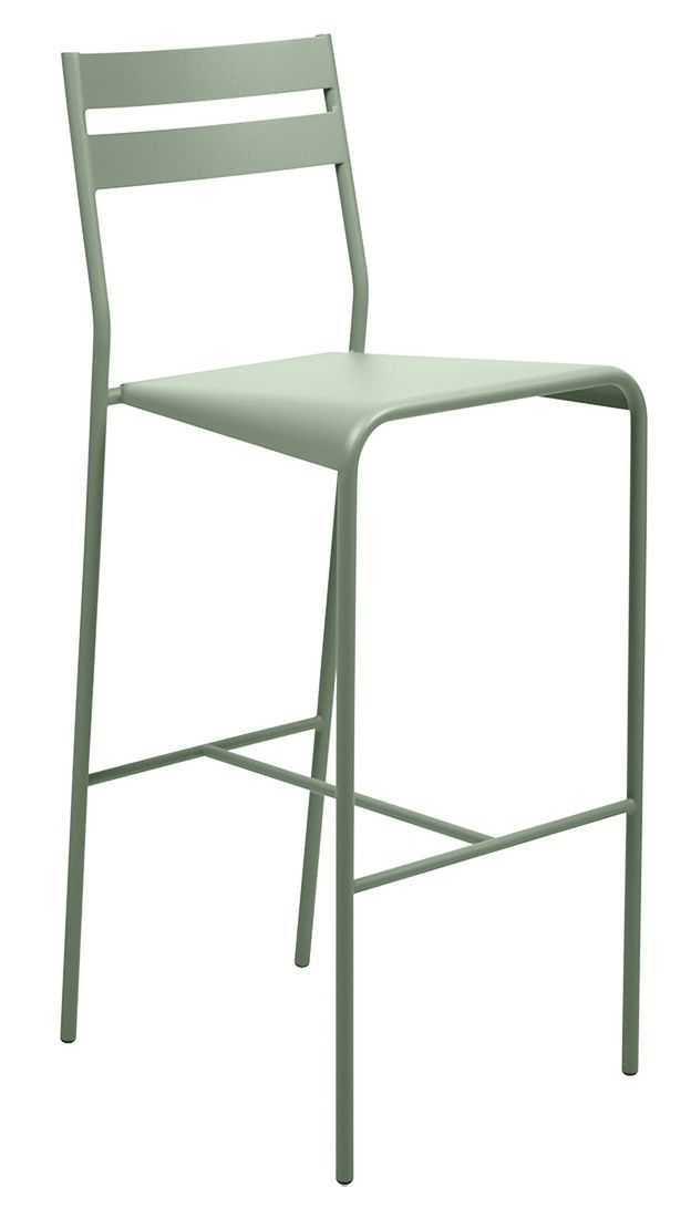 Facto Barstool Barhocker von Fermob in Salbei Grün, ideal für den Außenbereich und die Bar.