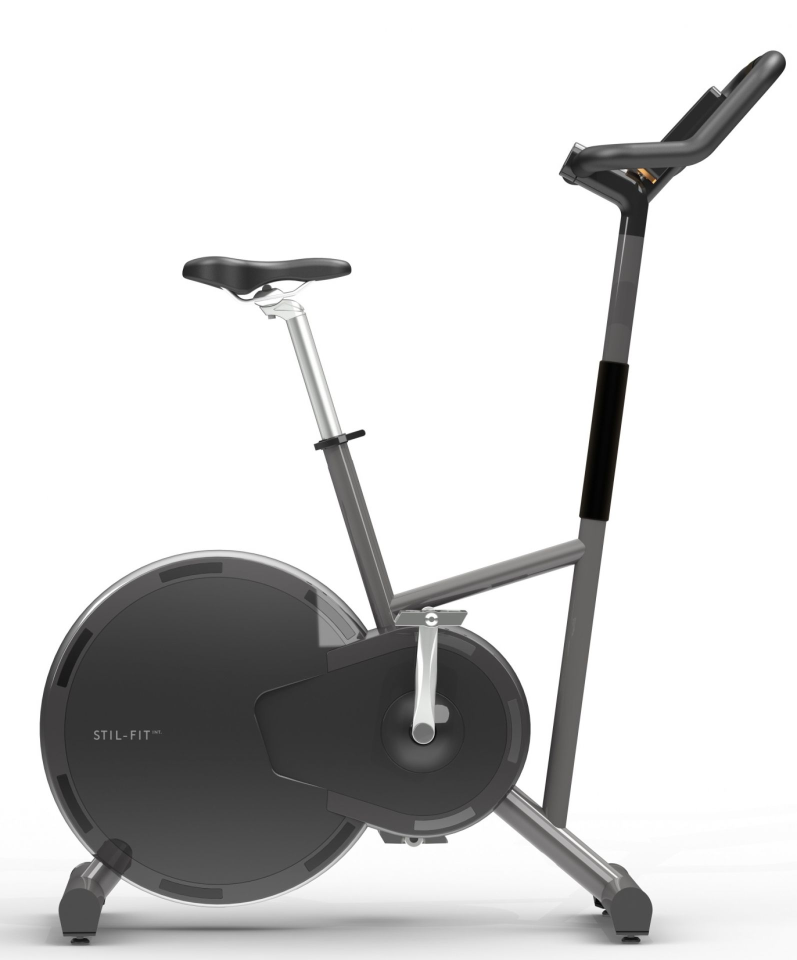 Ergometer PURE von Stil-Fit: Graues Fitnessbike für das Indoor-Training mit Sattel und Lenker.