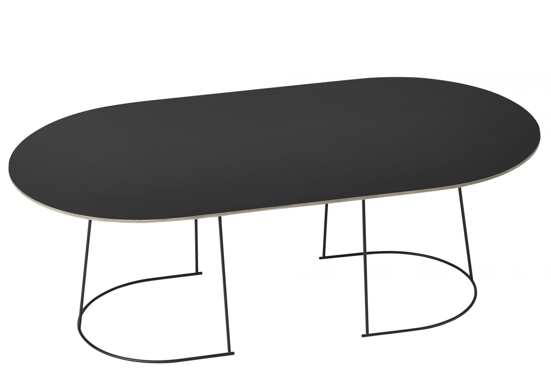 Schwarzer Airy Coffee Table von Muuto mit ovaler Tischplatte und filigranem Metallgestell.
