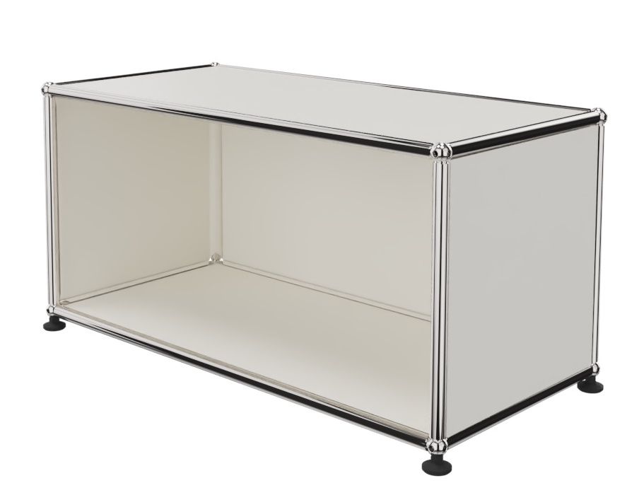 USM Haller Lowboard in Reinweiß mit offenem Fach, modernes Designmöbel für Wohnzimmer und Büro.