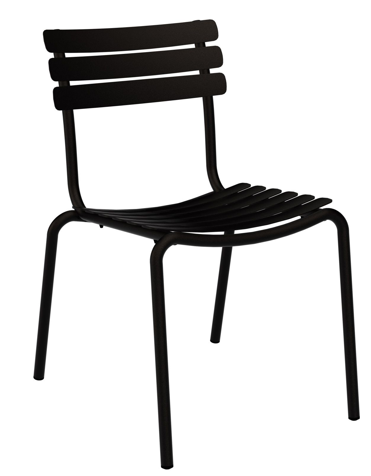 Schwarzer Alua Dining Chair Stuhl von Houe für den Außenbereich, modernes Design mit Lattenmuster.