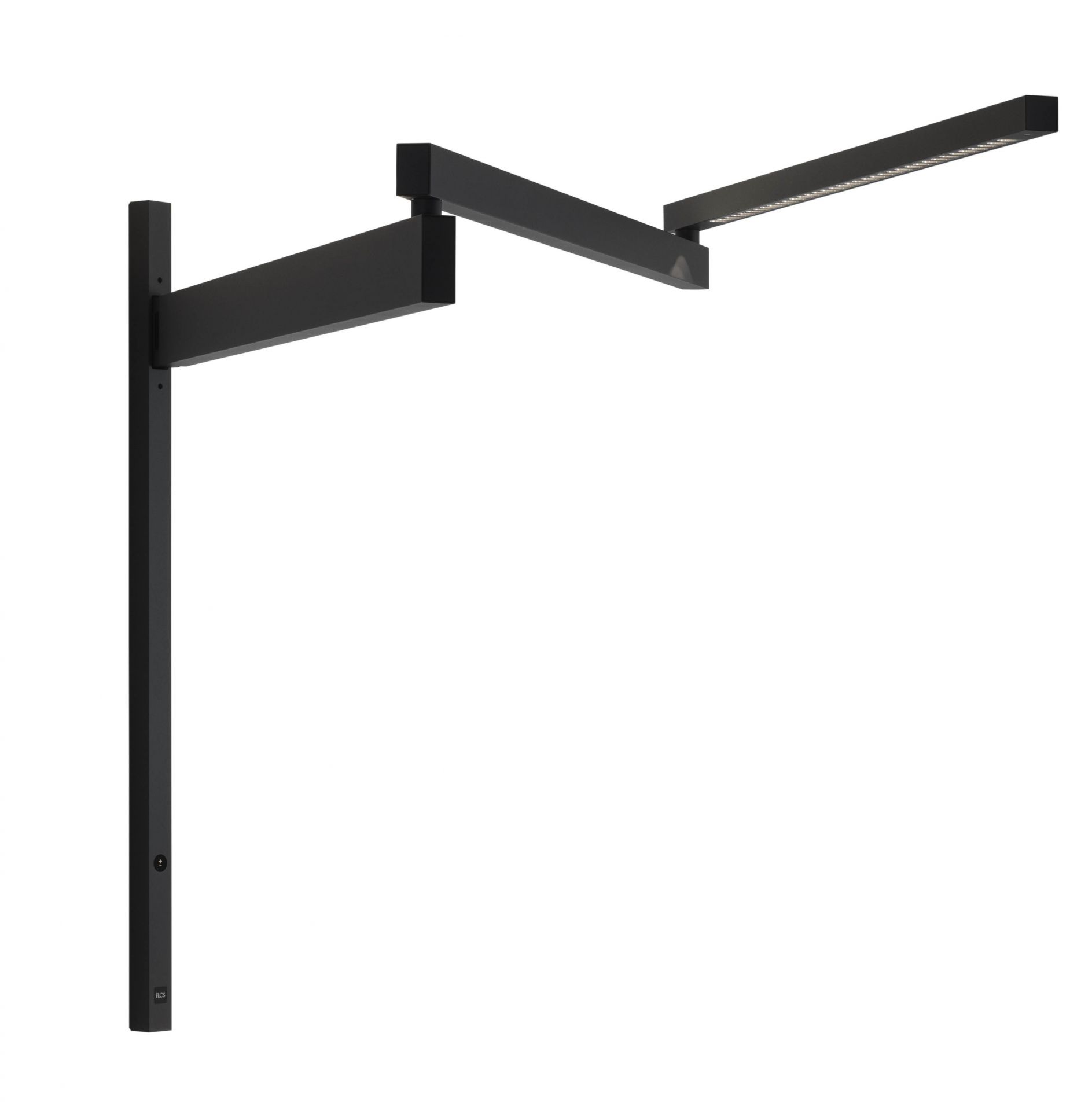 Schwarze Flos Wandleuchte mit LED-Licht, schwenkbar und modern für Wohnzimmer und Büro.