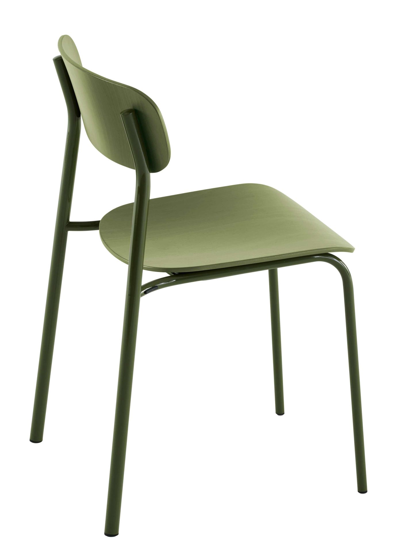S 243 Stahlrohrstuhl in Olivgrün von Thonet, minimalistisches Design mit Stahlrohrgestell und geformter Sitzfläche.