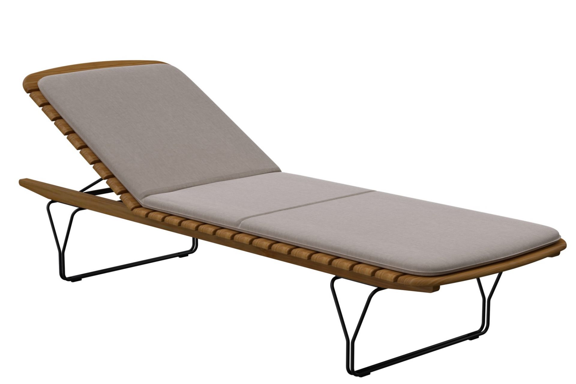 Houe Sonnenliege aus Teakholz mit beigem Molo Outdoor Kissen für komfortables Sonnenbaden im Garten.