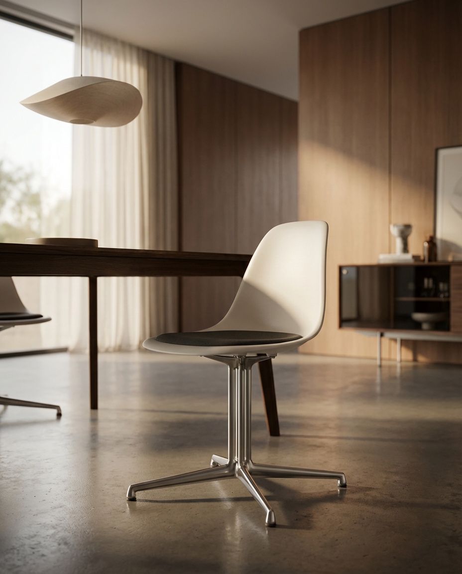 Eames Plastic Side Chair DSL RE stoel met zitkussen Vitra