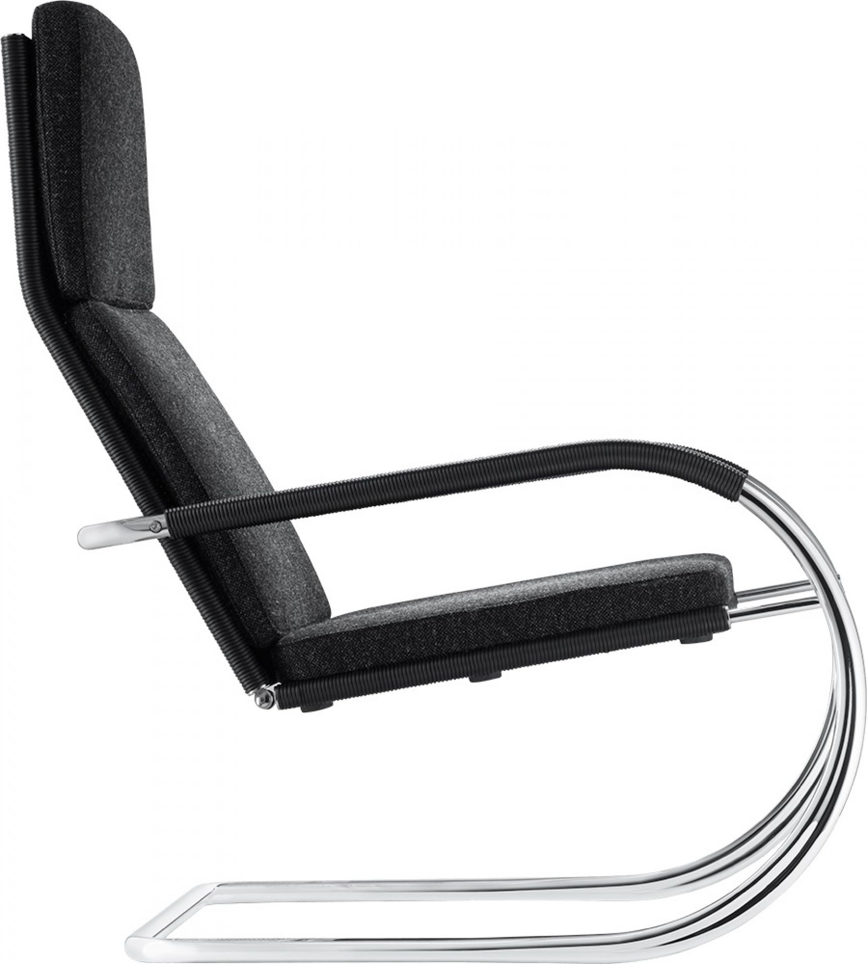 D35-1 Kragsessel Tecta: Grauer Sessel mit Stahlrohrgestell, modernes Design für Wohnzimmer und Büro.