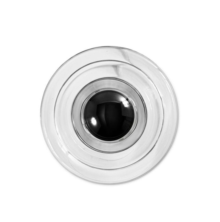 Press Surface Mini LED Wandleuchte von Tom Dixon, runde Glasleuchte mit schwarzem Zentrum.