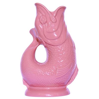 Rosa Gluckigluck Karaffe in Fischform, XL-Größe. Keramikvase für Wasser, Wein oder als Dekoration.